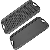PETKAO Large Cast Iron Griddle Insert, Skillet, Oblong Grilling Pan for Stovetop,Pre-Seasoned Stovetop Griddle Gas Stove Grill Plate Oven, 17" x 10" Reversible Pancake Pan for Weber,Charbroil etc.,1PC