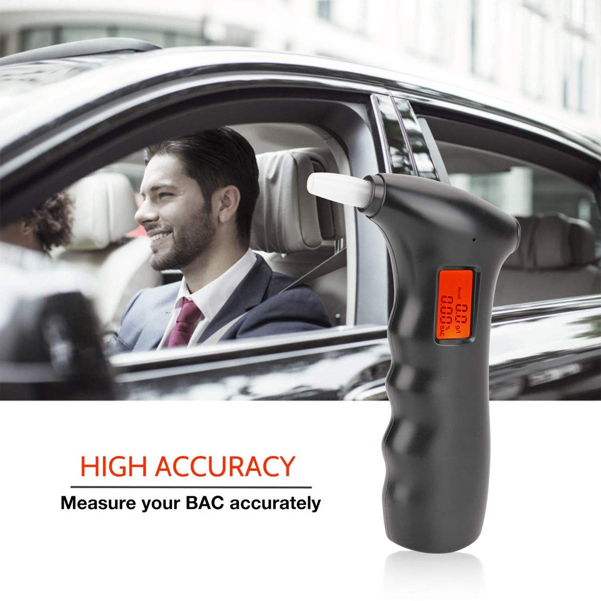 bedee Alcoholímetro Digital Portátil, Detector Electrónico del Alcohol del Aliento, Analizador Profesional del Tester con Sensor Semiconductor, con la Pantalla LCD, con 5 Boquillas