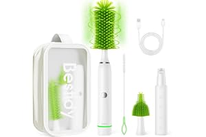 Bestidy Electric Baby Bottle Cleaner Kit for Travel- Rechargeable 360Â° Rotation Electric Baby Bottle Brush with Replaceable Nipple/Straw Brush, 2-Speed Modes, 50ml Lotion Bottle & Storage Bag