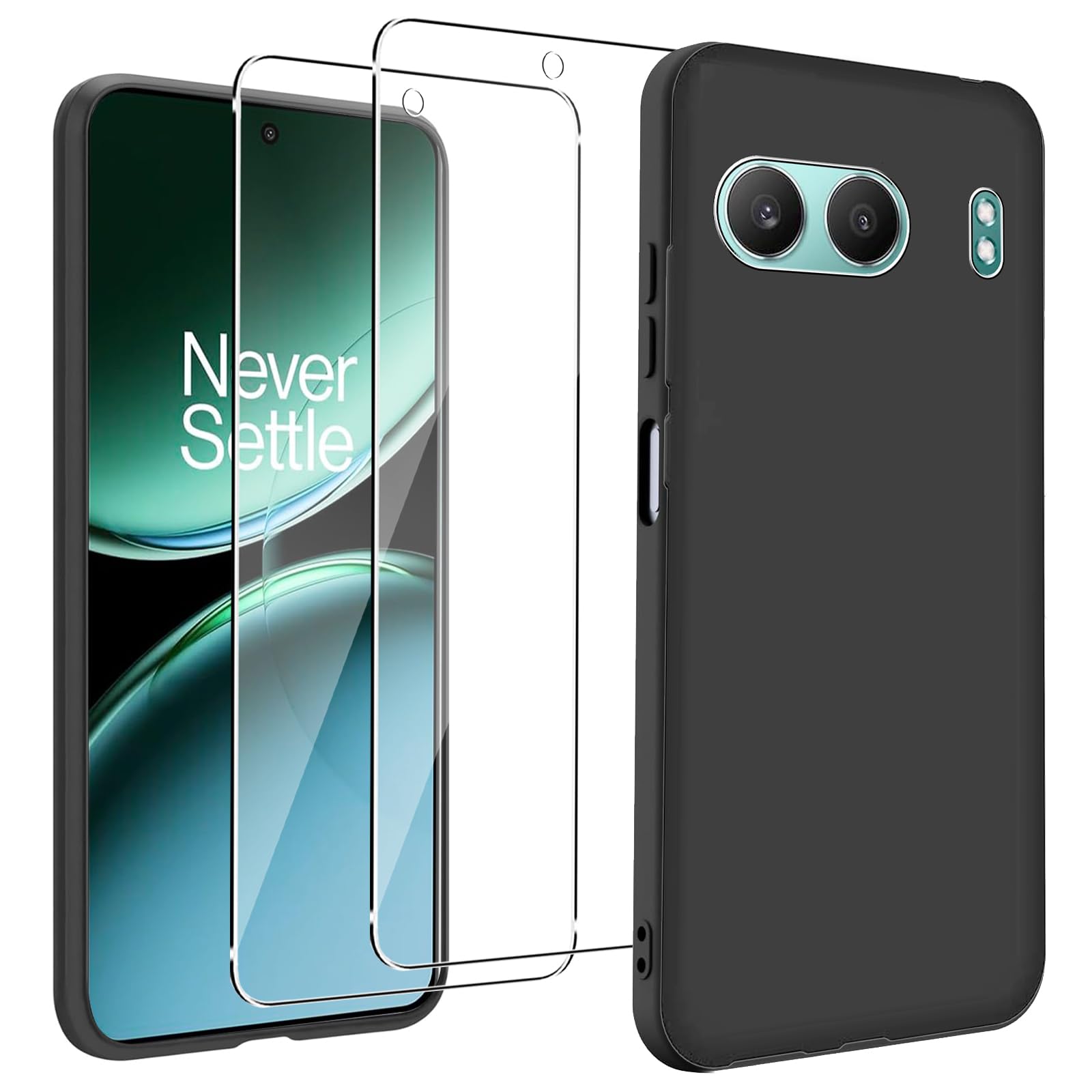 KZIOACSH Case for Oneplus Nord 4 5G, Flexible Ultra Slim Drop Protection Anti-Scratch Rugged Phone Cover Silky-Soft Touch Matte TPU Shockproof Bumper Cover with 2 Tempered Glass Screen Protector