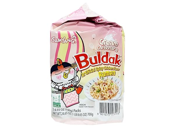 SAMYANG BULDAK HOT CHICKEN SPICY RAMEN KOREA INSTANT PACKAGED NOODLES,4.93 OZ,CREAM CARBONARA,5 PACK
