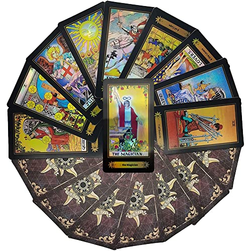 VOVOH Tarot Cards Holographic Tarot Deck, Tarot Cards for Beginners, 78 Classic Tarot Cards Surface Laser with Guidebook, Tarot Cards with Meanings on Them (English Edition)
