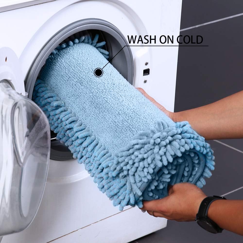 Non Slip Shaggy Chenille Bath Rug -Soft Microfibers Mat for Bathroom Rugs Water Absorbent of Plush Carpet, Machine Washable and Dryable for Tub Shower, 20 x 30 Inches Blue and Gray (2030, Blue): Kitchen & Dining