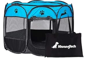 XianghuangTechnology Pet Portable Foldable Playpen, Dog/Cat/Puppy Exercise Pen Kennel, Removable Mesh Shade Cover (Blue and B