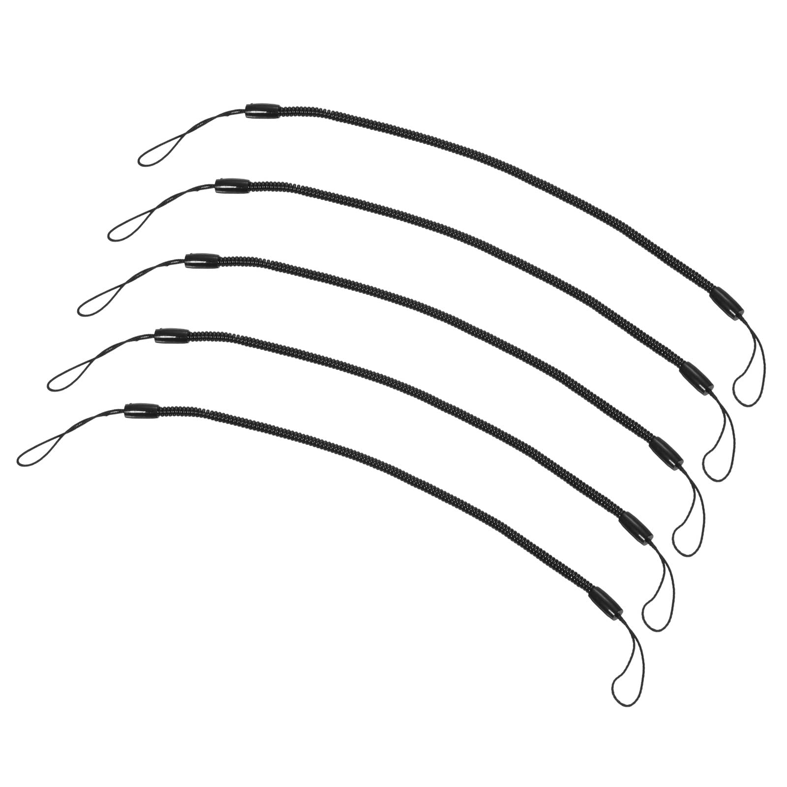 PATIKIL Retractable Spring Coil Straps 8", 5 Pack Plastic Spiral Stretchy Key Holder Stylus Lanyard Cord, Black