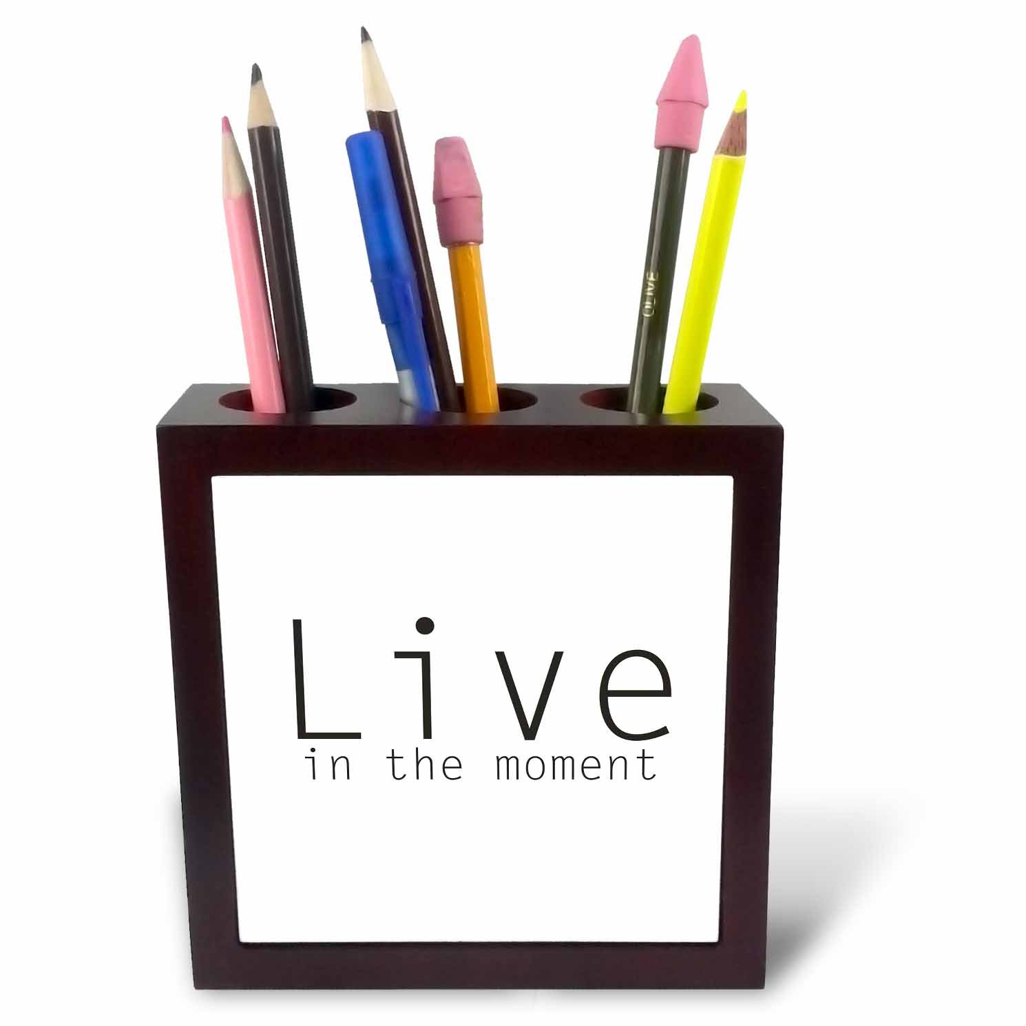 3dRose Live in The Moment-Inspirational Words-Tile Pen Holder, 5-Inch (Ph_79162_1), ceramic, 5 Inches