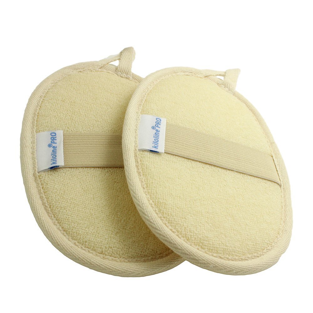 Kiloline Exfoliating Loofah Pads-2 Pack 100% Natural Luffa and Terry Cloth Materials Loofa Sponge Scrubber Brush Close Skin For Men and Women When Bath Spa and Shower: Beauty