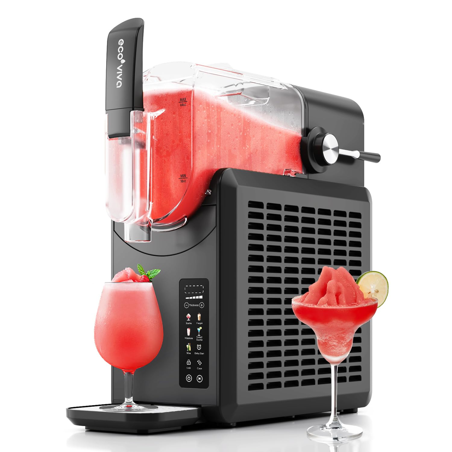Photo 1 of Ecoviva Slushie Machine 88 oz Color-Screen Slushy Machine, Professional Frozen Drink Maker, Flashfreezing Technology, No Ice Needed, 5 Preset Settings, Margarita, Cocktails, Milk Shake, Frappé, Black
