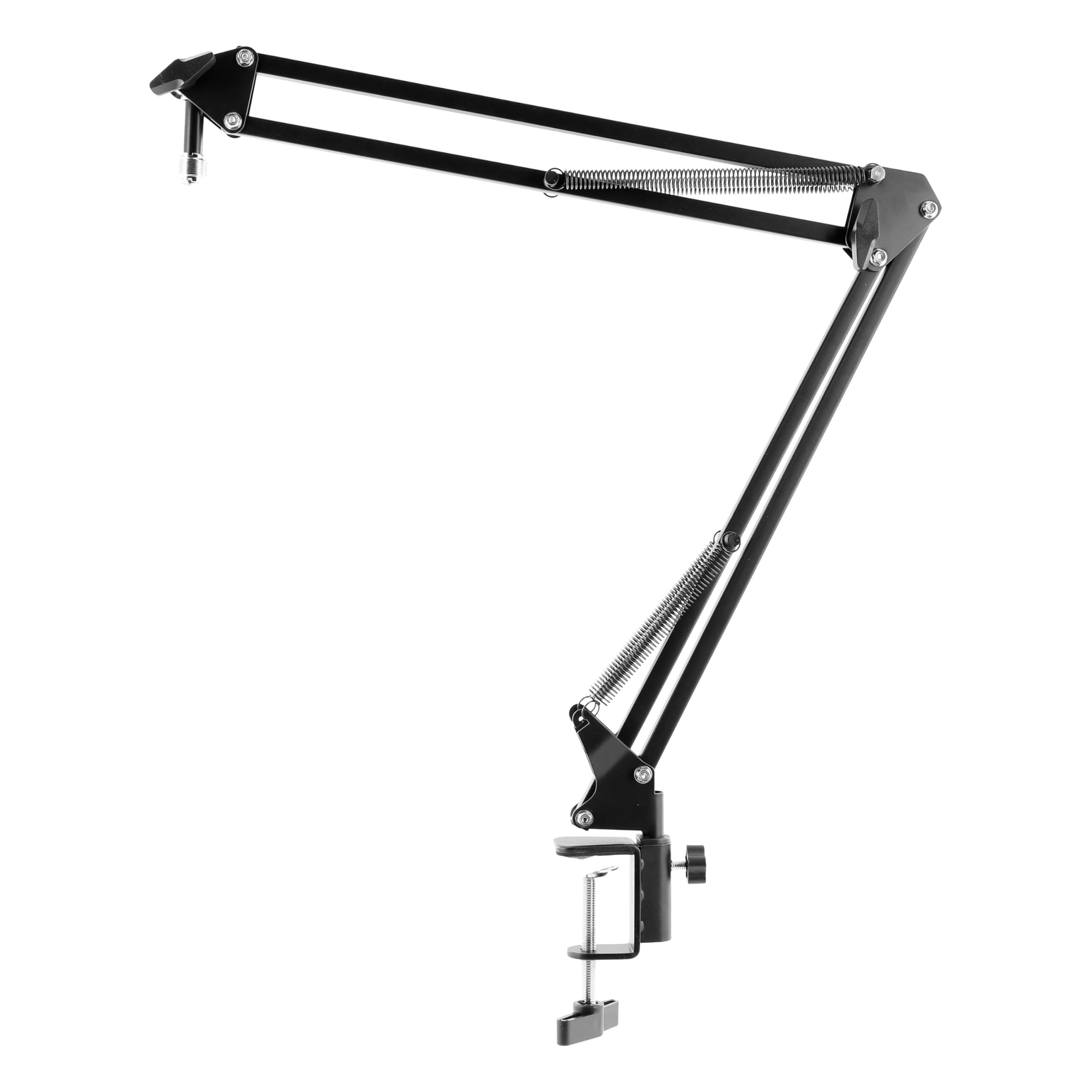 Plugger Studio Podcast Arm Suspension Mount Adjustable Microphone Scissor Pole Microphone Articulating Arm Black for Podcast Streaming Broadcast Gaming Radio 3/8" - 5/8" Threaded Adapter Included