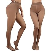 Justay 2 Pairs Fleece Lined Tights Women - Fake Translucent Thermal Warm Sheer Pantyhose Black Thick Leggings for Winter