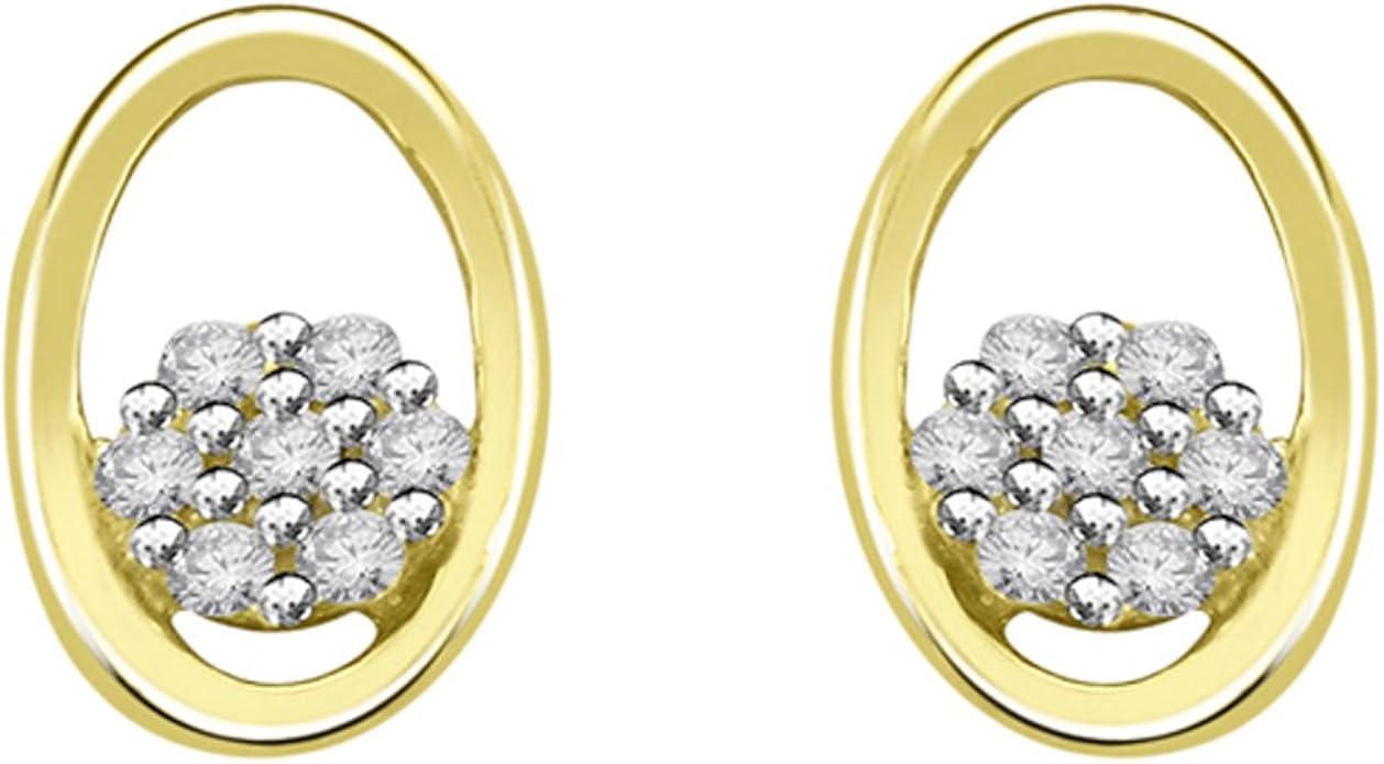 0.07 Ct Real Diamond Small Oval Shaped Earring in Gold for women