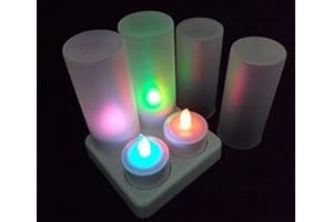 Winterworm Rechargeable Multi 7 Color Changing LED Tea Light Candle with Frosted Holder and Remote Control (Set of 4, Without
