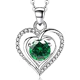 RIVIKO Heart Birthstone Pendant Necklace for Women 925 Sterling Silver Zirconia Necklaces Valentine's Day Anniversary Birthday Mothers Day Jewelry Gifts For Her Mother Wife