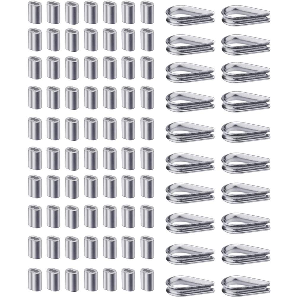 Suithink 70PCS Wire Rope Thimble Sets, 50PCS M2 8-letter Aluminum Sleeve and 20PCS 2mm Inner Diameter Rings for Wire Rope Rigging