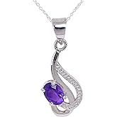 Gemkora Natural Amethyst Gemstone Faceted Oval Dainty Pendant Necklace, Zodiac, February Birthstone, Healing Crystals Women Jewelry in 925 Sterling Silver Chain 18 inch, 100% Real Stone