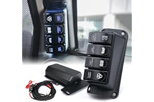 Xprite Left Side A-Pillar 4-Switch Panel Pod Distribution Control System with Blue Backlight and Relay Box, Rocker Switch Panel Kit Compatible with 2007-2018 Wrangler JK JKU