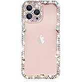Bonitec Compatible with iPhone 12 Pro Max Case for Women 3D Glitter Sparkle Bling Luxury Cute Shiny Crystal Charms Rhinestone Diamond Protective Cases Camera Protection Cover for Ladys, Girls Clear
