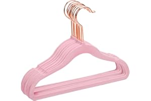 MIZGI Premium Kids Velvet Hangers (Pack of 50) with Copper/Rose Gold Hooks,Space Saving Ultra Thin,Non Slip Baby Hangers for Children's Skirt Dress Pants,Clothes Hangers(Pink)