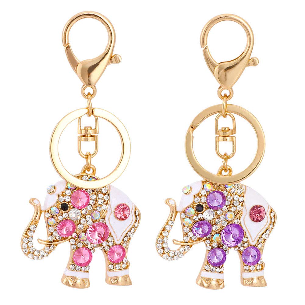 2pcs Elephant Keyrings, Cute Elephants Keychains, Womens Purse Charm Crystal Key Chain, Ladies Bag Pendant, Elephant Keychain Handbag Charm Pendant Key Ring Gift