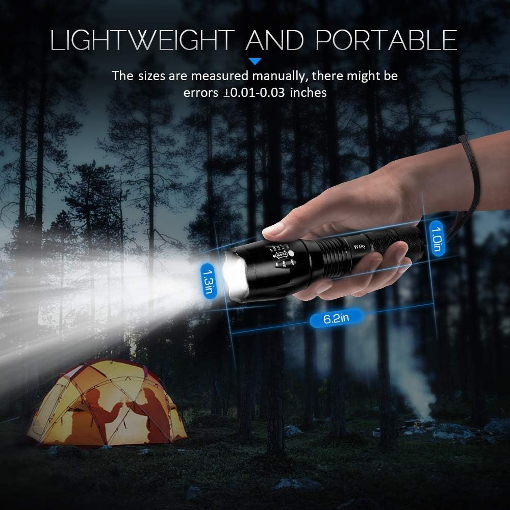Wsky LED Tactical Flashlight - S1800 Powerful Waterproof Flashlight - High Lumen, Zoomable, 5 Modes - Perfect for Camping Biking Home Emergency or Gift-Giving (Batteries Not Included) - - 