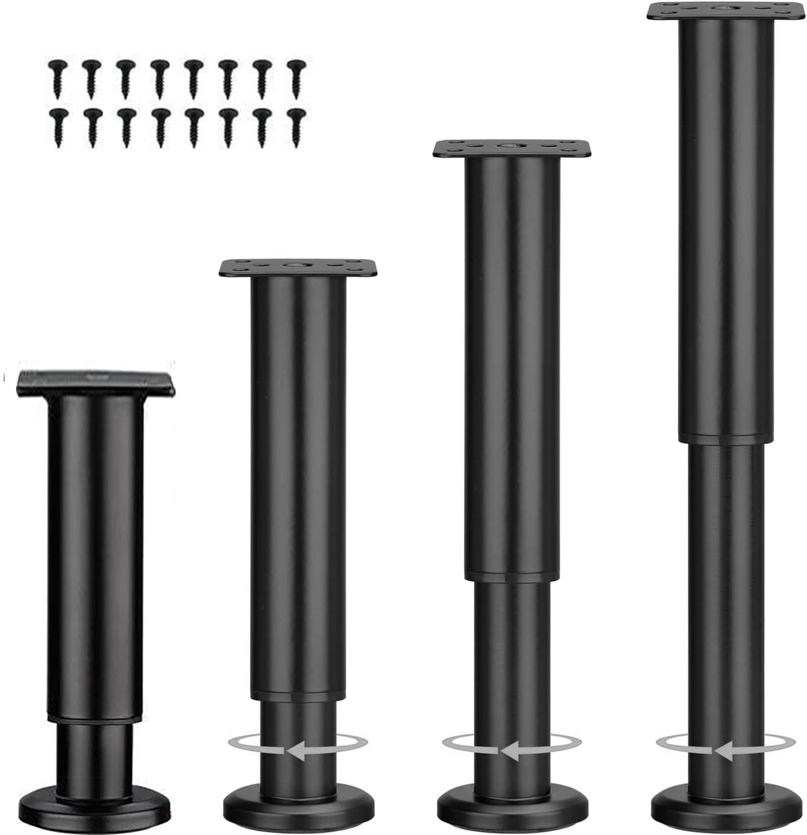 LJMbed Set of 4 Industrial Round Carbon Steel Furniture Feet, Height Adjustable 8-42cm, Black, 800kg Capacity, Suitable for Sofa, Bed, Table, Cabinet