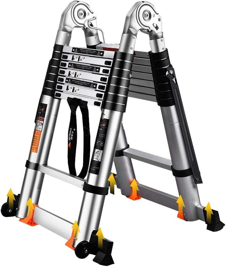 Portable Folding A-Frame Ladder Aluminum Telescoping Ladder with Wheels and Stabilizing Bar, Non-Slip Loft Telescopic Extension Ladders Load 150kg (Size : 5.8m/19ft(2.9m+2.9m))