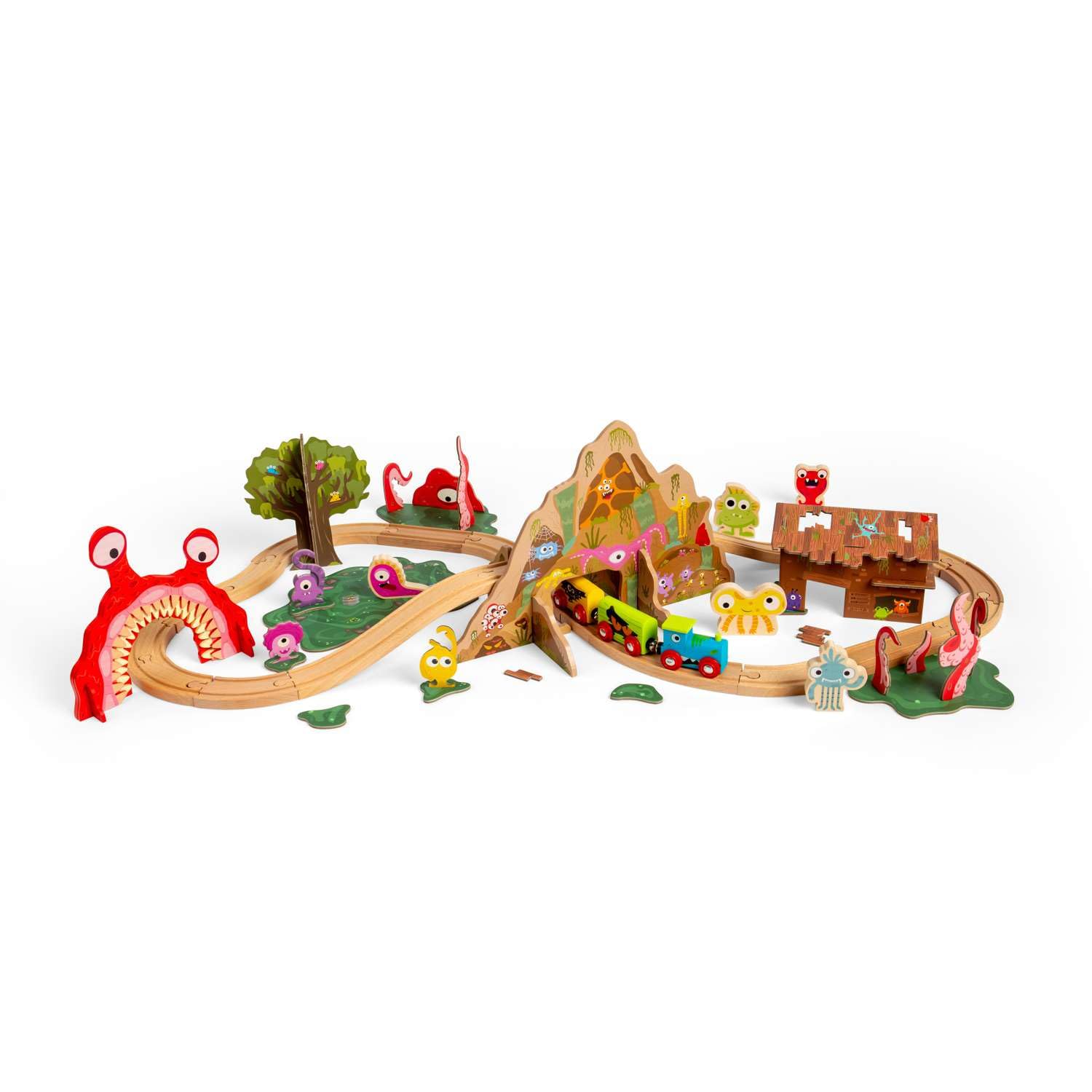 Bigjigs Rail Monster Train Set - 50pc Wooden Railway Set For Children, Kids Trains & Accessories, Toddler Pretend Play Sets, Children’s Gifts, Age 3 + Years