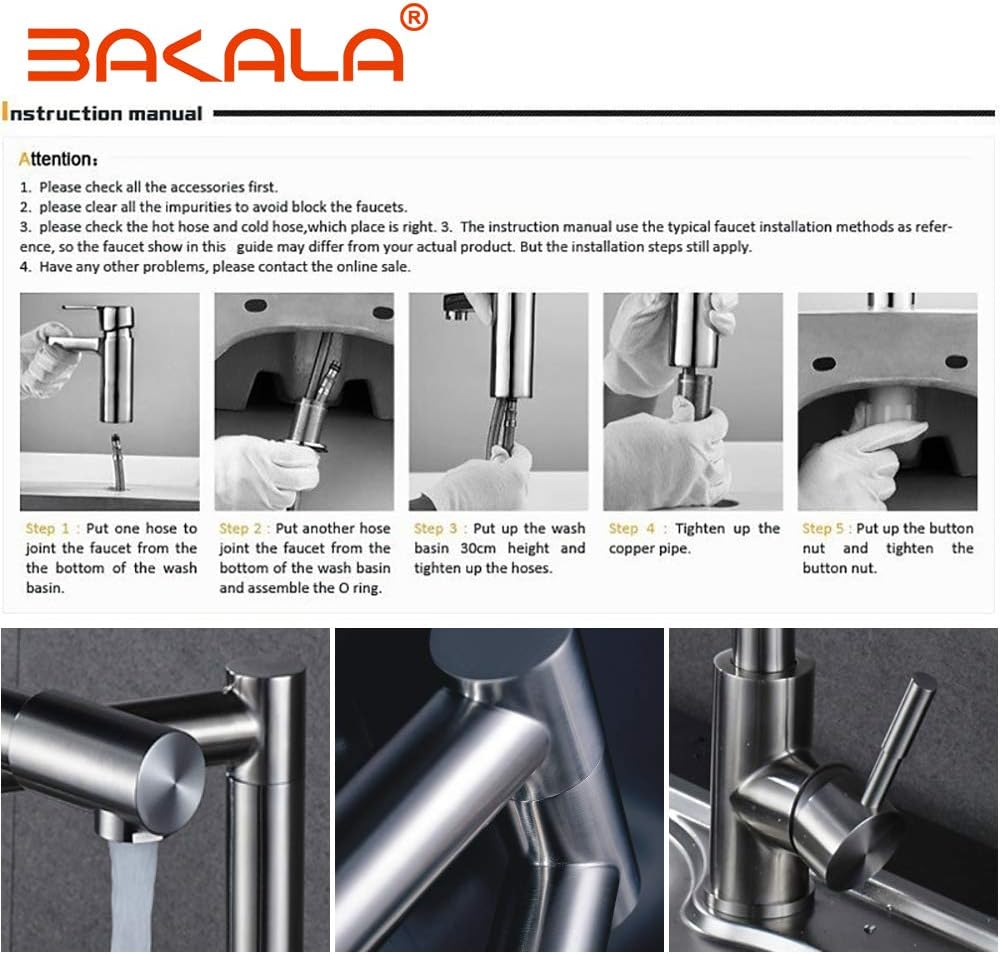 Bakala 360 Degree Swivel Single Handle Lead Free Folding Kitchen