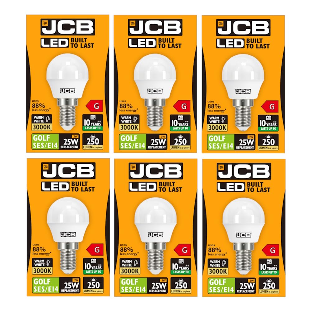 JCB LED 6 X 3w = 25w SES/E14 Golf Ball Bulbs Screw Cap 250lm Warm White 3000k Non Dimmable [Energy Class G]