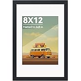 HappyHapi 8x12 Picture Frame, Black Photo Frame for 6x8 with Mat or 8x12 Without Mat, Wall Mount Display Picture Frames for Prints, Photos, and Paintings, 1 Pack