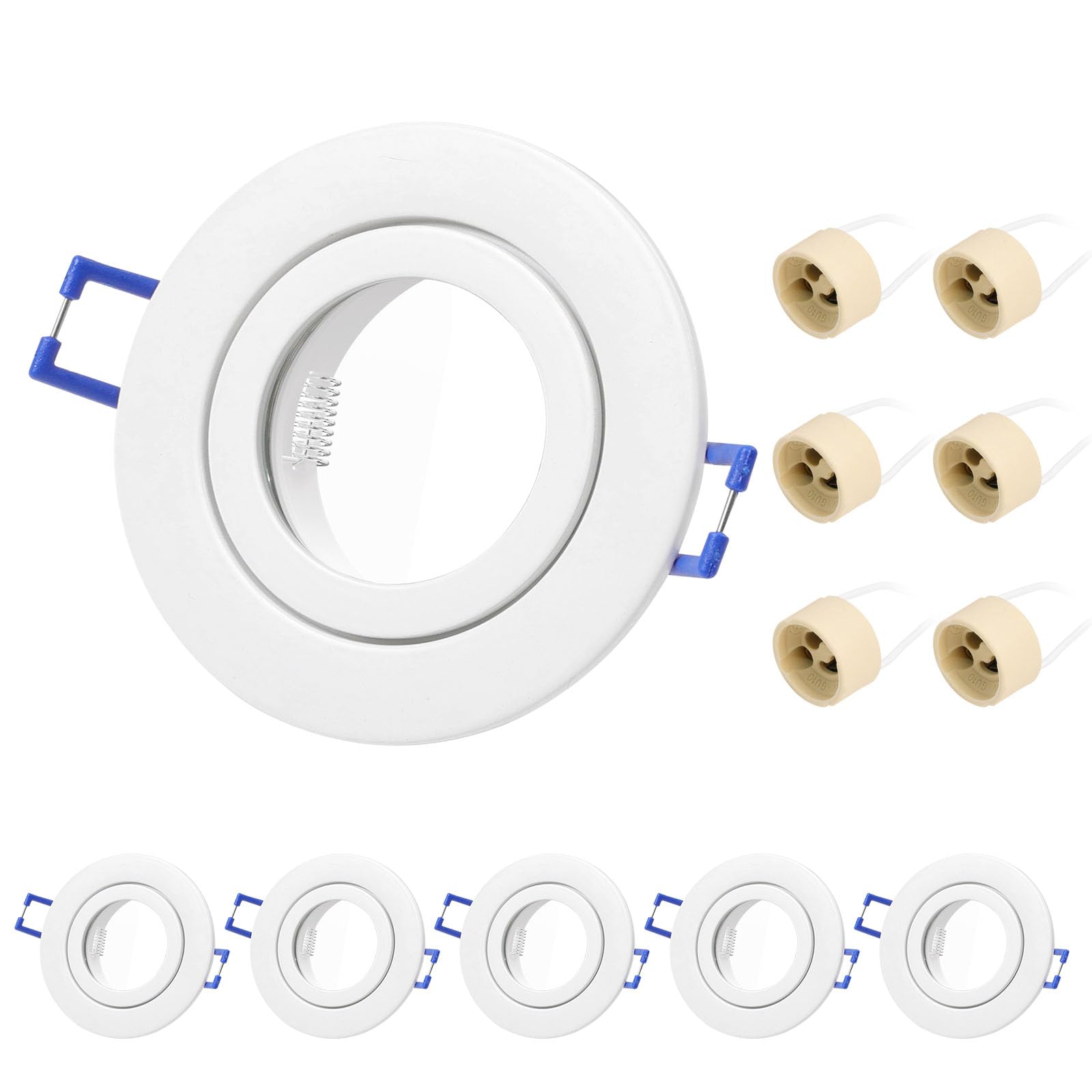 KYOTECH LED Recessed Ceiling Light Mounting Frame Waterproof IP44 for Wet Bathrooms incl. GU10 Socket, Downlight Frame for Ceiling Spotlight MR16 GU10 and Halogen Bulb, Recessed Lighting 6 Pack