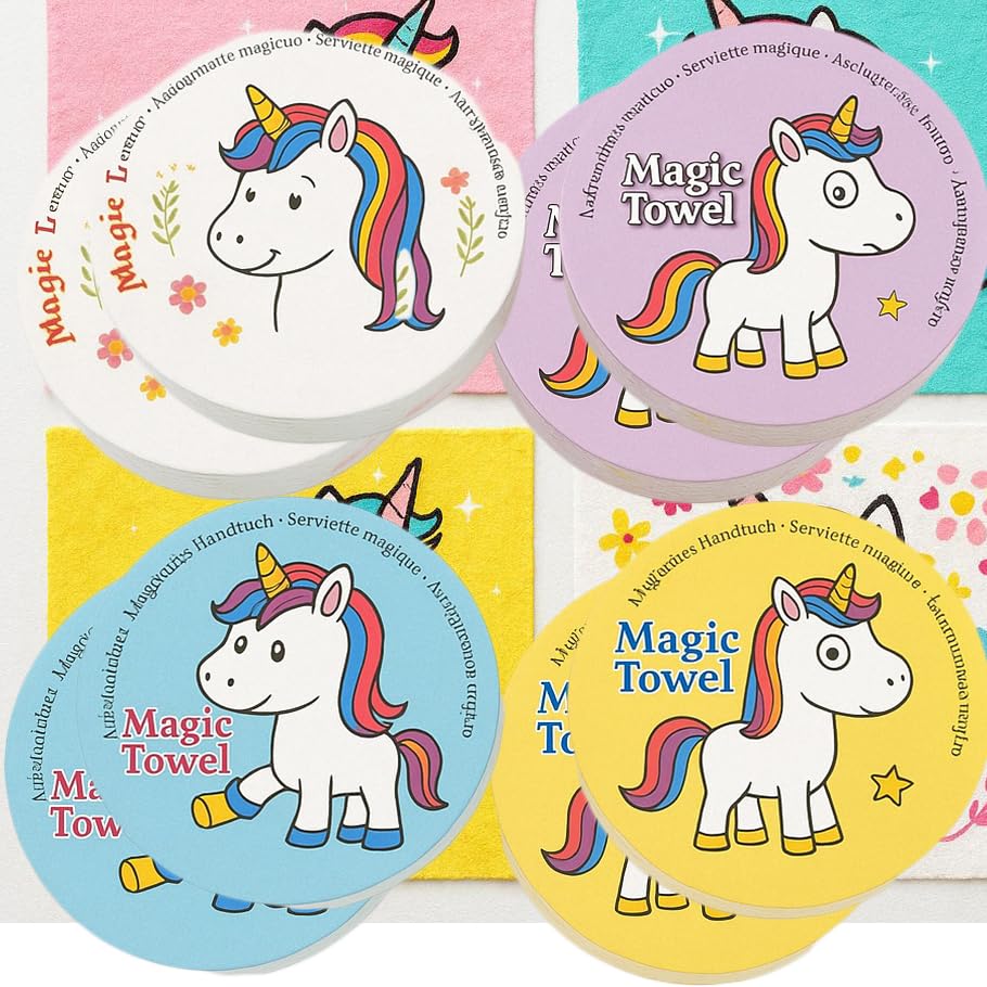 KAMACA Set of 4 Magic Hand Towels 100% Cotton, Set of 8 (= 8 pieces) comic unicorn, ca. 30 cm x 30 m