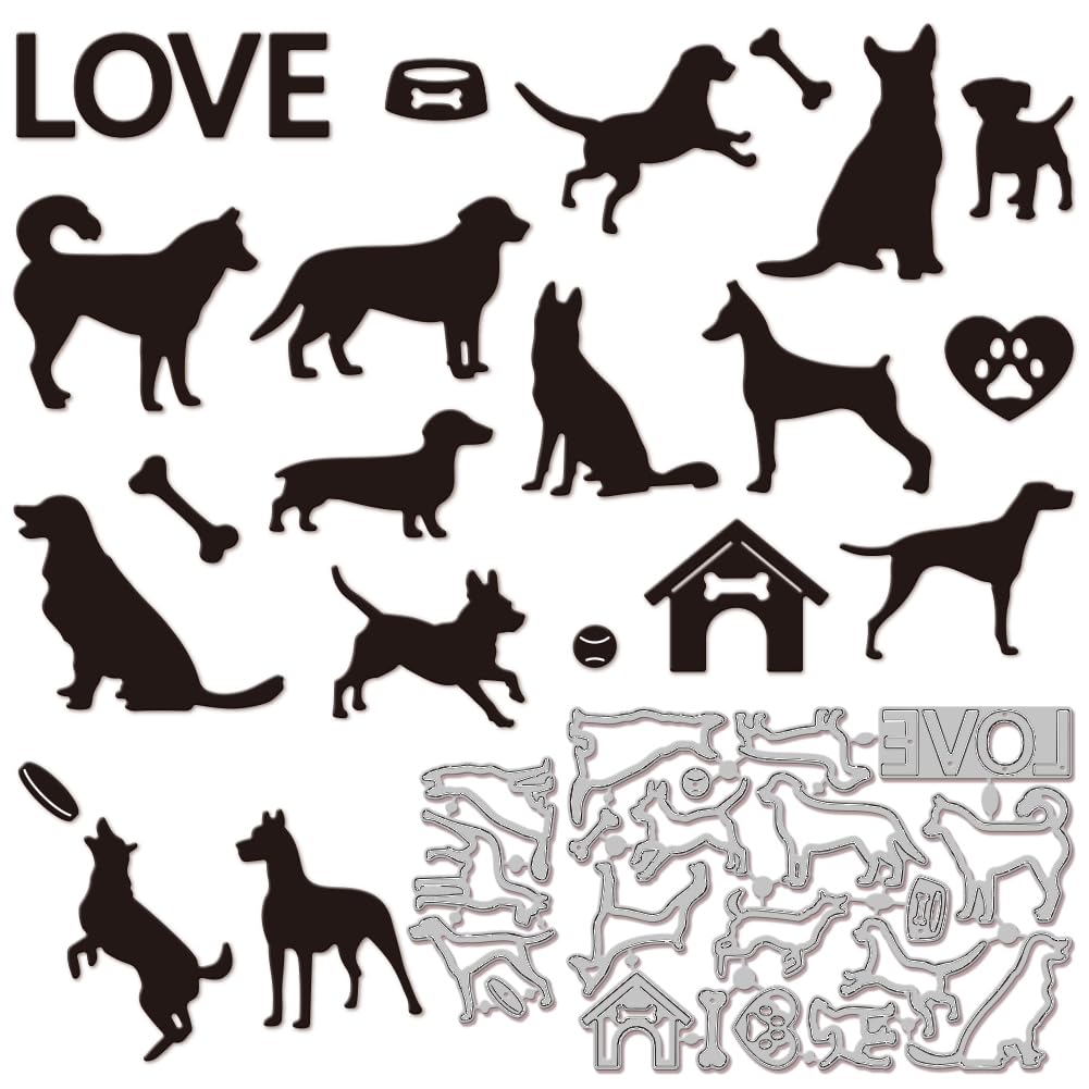 GLOBLELAND Dogs Cutting Dies for Card Making Metal Puppy Die Cuts Cutting Dies Templates for Scrapbooking Journal Embossing Paper Craft Decor