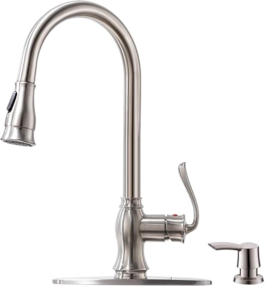 Pull Down Kitchen Faucet With Sprayer And Soap Dispenser Brushed