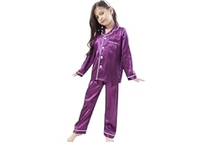 CATTYGIRL Pajamas Kid Unisex Pjs Set Girls Boys Silk Pajamas Set Satin Long Sleeve 2 Piece Clasic Sleepwear for 2-12 Years Todder
