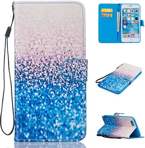 iPhone 6 Plus Case, Kmety Blue Sand PU Synthetic Leather Wristlet Magnet Snap Wallet [Credit Card/Cash Slots] Kickstand Flip Case Cover for Apple iPhone 6 6S Plus 5.5 inch