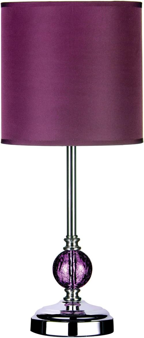 Chrome Base Table Lamp with Crackle Glass & Purple Shade