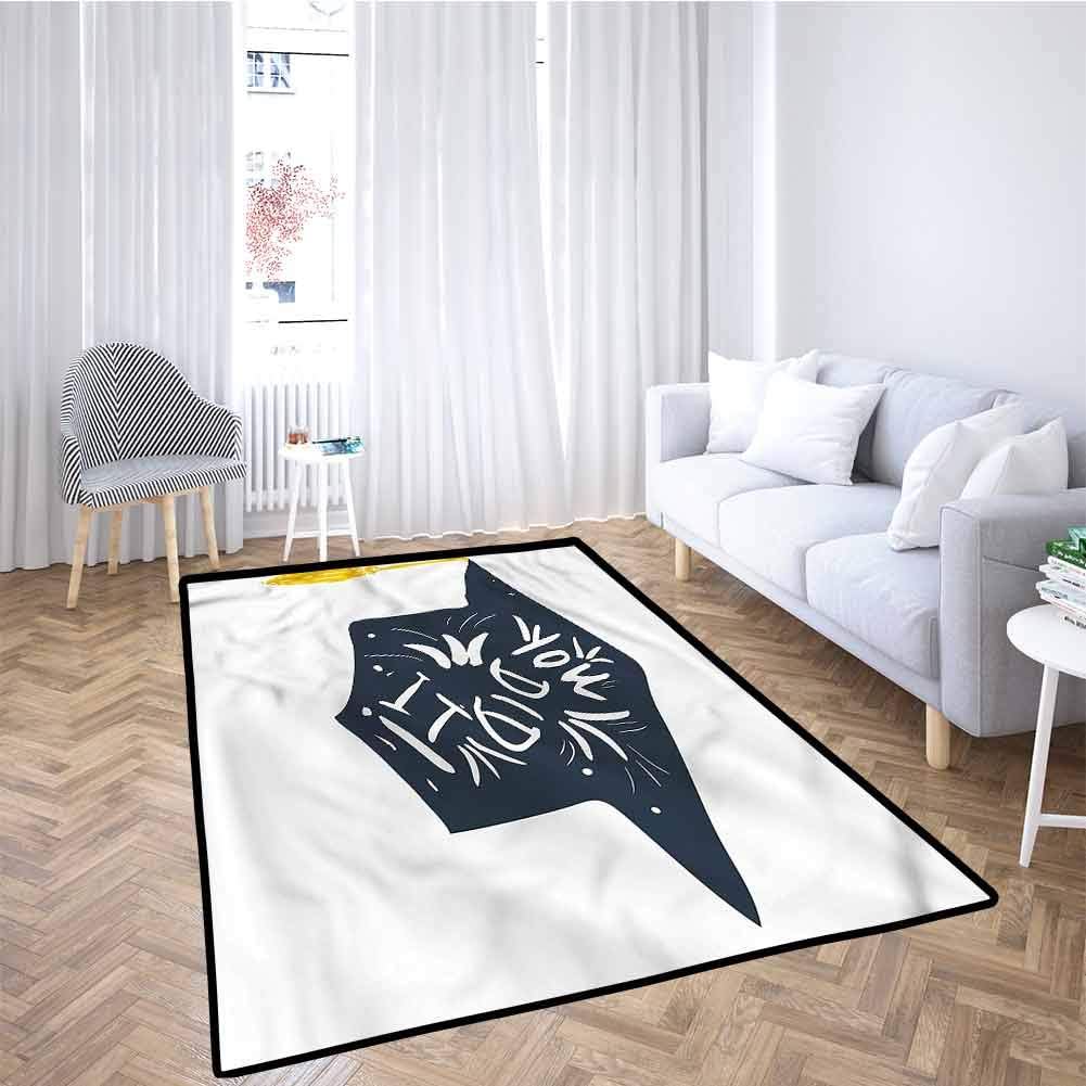 Good Vibes Yoga Mat Non-Slip Rug Word Art Theme Cute Doodle Cartoon Figures Positive Hippie Inspiring Cheerful for Play Area Playroom Bedroom Multicolor