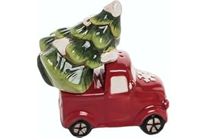 Transpac Christmas Truck and Tree Salt & Pepper Set - Red Christmas Farm Truck Decor