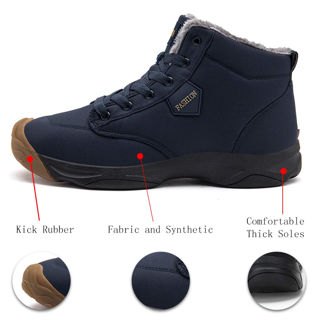 GOUPSKY Snow Boots for Men Lightweight Lace up Winter Shoes Outdoor Fur Lined Booties