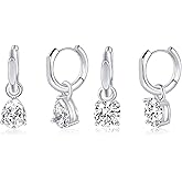 MDFUN 18K White/Yellow Gold Plated Dangle Earrings - Round Princess Teardrop Cut Cubic Zirconia Drop Earrings for Women - Hypoallergenic Jewelry Gift