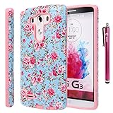 LG G3 Case, LG G3 Flower Case - Style4U Slim Fit Dual Layer Hybrid Armor Protective Case Cover for LG G3 with 1 Stylus [Flowr Pink]