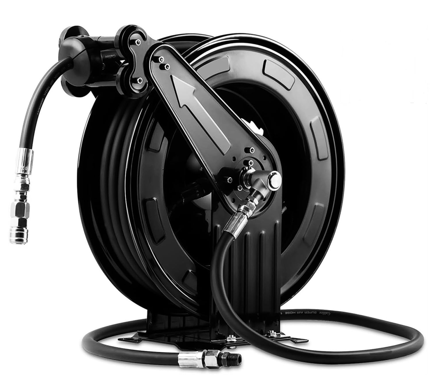 Photo 1 of Double Arm 50FT x 3/8"Retractable Pressure Washer Hose Reel, Heavy Duty Steel Professional Power Wash Hose Reel with 5 ft Lead ?4000 PSI ?for Oil/Air/Water