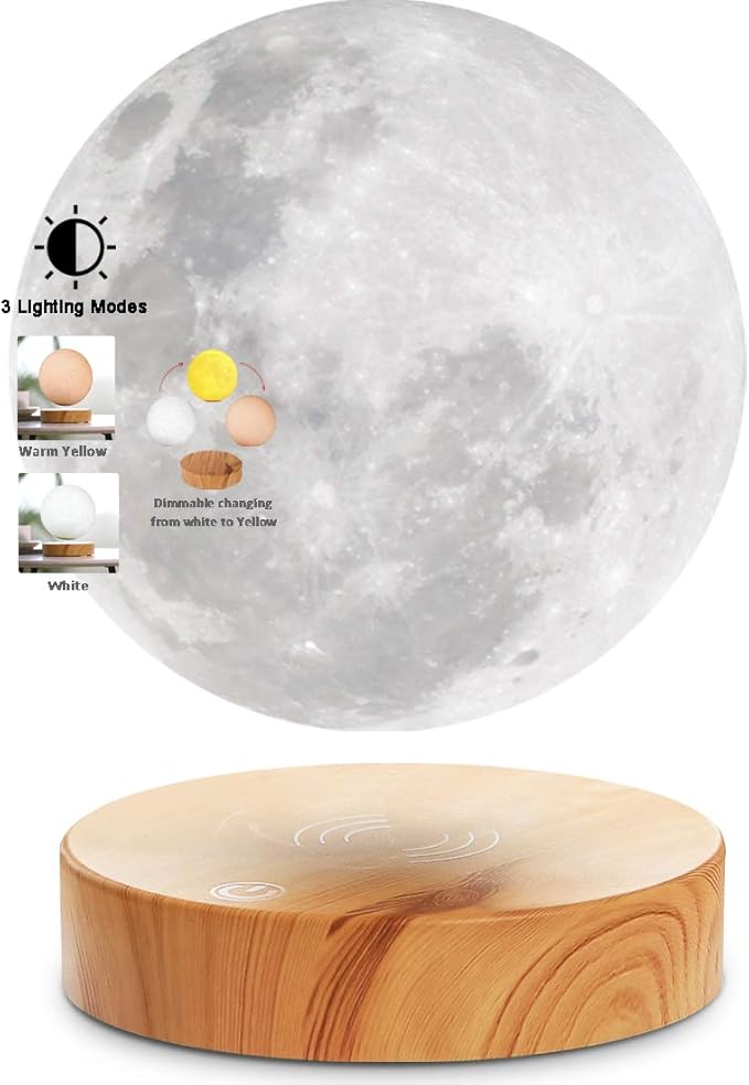 Vgazer Levitating Moon Lamp Floating And Spinning In Air Freely With 3d Printing Led Moon Lamp Has 3 Colors Modes Ye Wh Change From Wh To Ye For Unique Gifts Room Decor Night