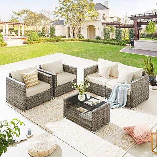 Tribesigns 5 Pieces Patio Furniture Set with Glass Coffee Table, Modern