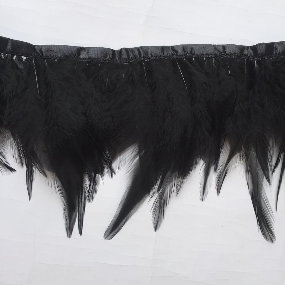 Sowder Rooster Hackle Feather Fringe Trim for Custume Dress Decoration Pack of 5 Yards(Black)
