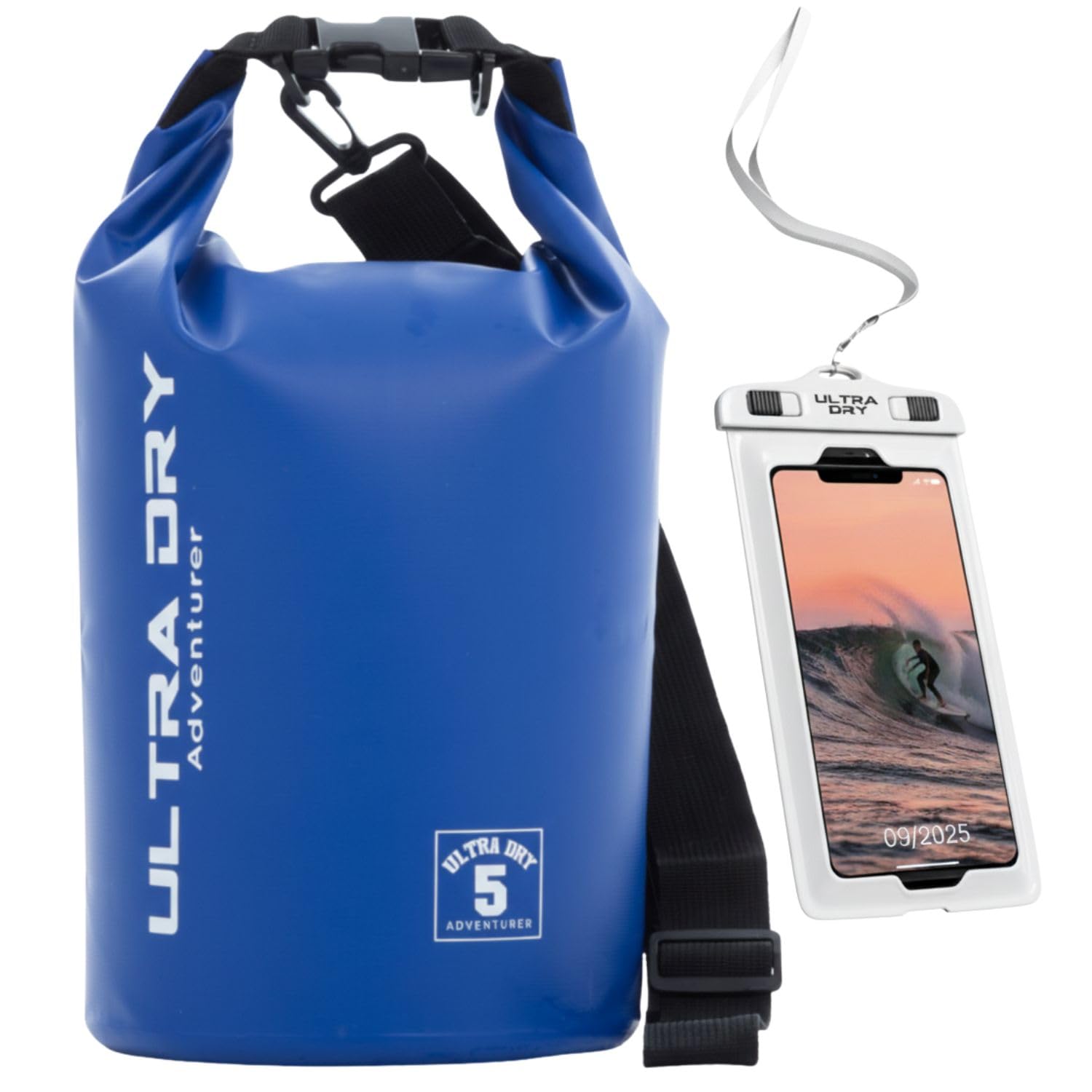 Premium Waterproof Bag, Sack with Phone Dry Bag and Long Adjustable Shoulder Strap Included, Perfect for Kayaking/Boating/Canoeing/Fishing/Rafting/Swimming/Camping/Snowboarding (Blue, 5 L)