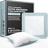 EVERLIT Super Absorbent Dressing for Wound Care | Nonstick Soft Surgical Gauze Pad for Heavily Exuding Wounds | Large Sterile Non-Adhesive Bandage for Fast Healing Wound Care | Pack of 10 (4" x 4")