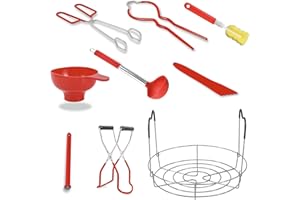 Fribug Canning Supplies Kit - 9 Piece 430 Stainless Steel : Rack,Funnel,Jar Lifter,Jar Wrench,Lid Lifter,Tongs,Spoon,Cleaning