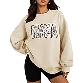 DOOLECK Mama Sweatshirts Oversized Crewneck Long Sleeve Mom Sweatshirt Graphic Casual Loose Fit Pullover